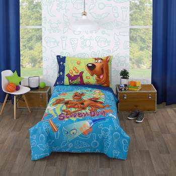 Warner Brothers Scooby Doo - Scooby Dooby Doo Blue, Green, Brown and Orange 4 Piece Toddler Bed Set