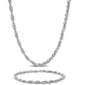 EVERLY JEWELRY | Sterling Silver 3.7mm Singapore Necklace and Anklet Set -18 in + 9 in - 1 of 4