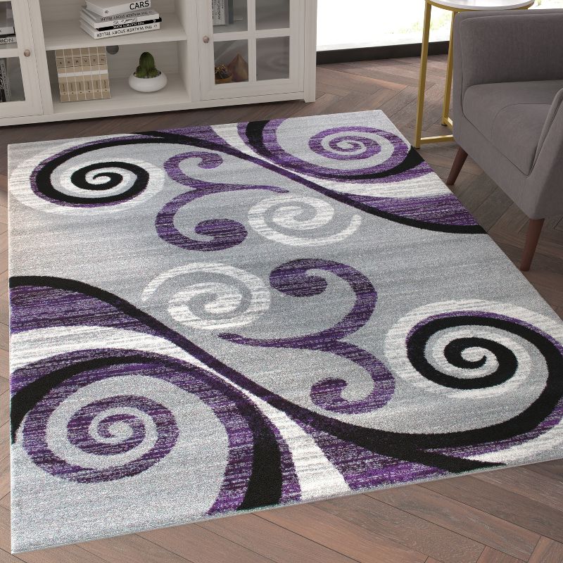 Emma and Oliver Scraped Look Ultra Soft Plush Pile Olefin Accent Rug in Swirl Pattern, Jute Backing, 4 of 8