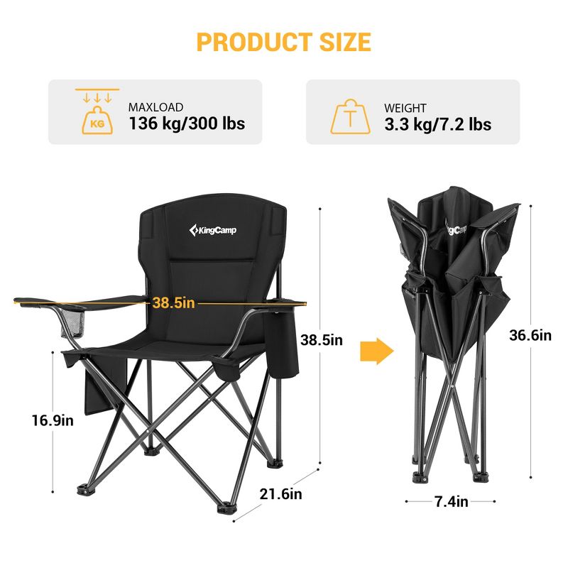 KingCamp Padded Folding Lounge Chairs with Built-In Cupholder, Insulated Cooler Sleeve, and Side Storage Pocket for Indoor & Outdoors, 3 of 8