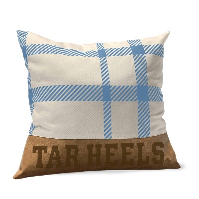 NCAA North Carolina Tar Heels Farmhouse Plaid Faux Leather Throw Pillow