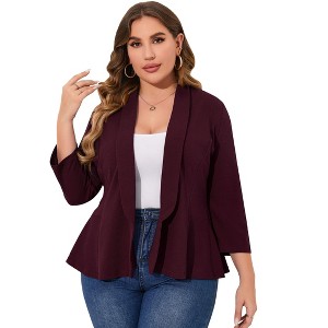 Coolmee Women Plus Size Casual Blazer Open Front Long Sleeve Work Office Cardigan Jackets - 1 of 4