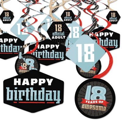 Big Dot of Happiness Boy 18th Birthday - Eighteenth Birthday Party Hanging Decor - Party Decoration Swirls - Set of 40