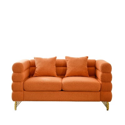 VYNXARIA 60Inch Oversized 2 Seats Sectional Sofa,Comfort Fabric Sectional Sofa-Deep Seating Sectional with 2 Pillows for Living Room, Bedroom (Orange)