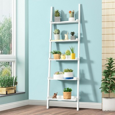 White 5-Tier Leaning Ladder Bookshelf with MDF Shelves