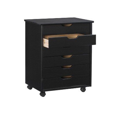 Cary Modern Black Pine Wood 6-Drawer Mobile Storage Cart