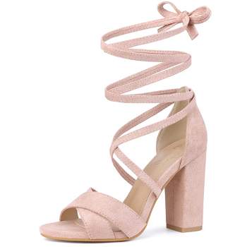 Perphy Women's Strappy Chunky Heels Lace Up Open Toe Sandal