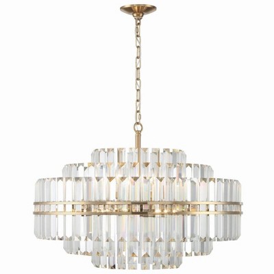 Aged Brass and Crystal 16-Light Chandelier