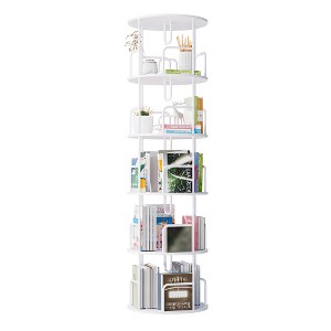 ACEPANO 62.2 in. H 5-Tier 360-Degree Rotating Vertical Circular Storage Bookcase for Bedroom or Living Room-White - 1 of 4