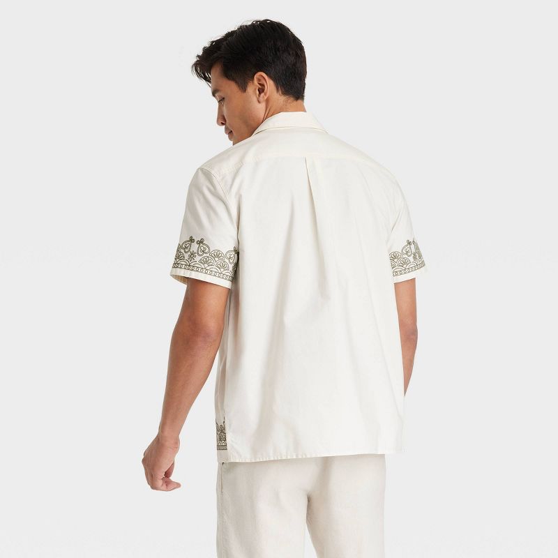 Men&#39;s Short Sleeve Embroidered Button-Down Shirt - Goodfellow &#38; Co&#8482; Cream, 3 of 5