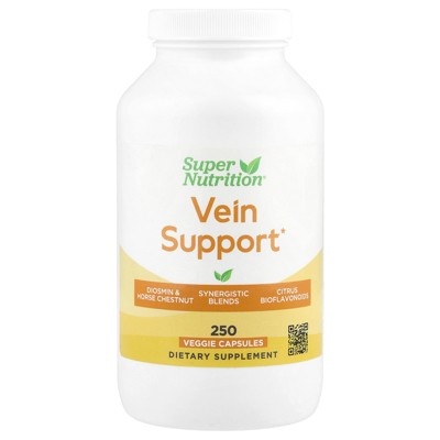 Super Nutrition Vein Support with Diosmin, Butcher's Broom, Horse Chestnut, Bioflavonoids and Enzymes, 250 Veggie Capsules