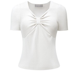 Hobemty Women's Casual Knit Sweetheart Neck Short Sleeve Ribbed Tops - 1 of 4