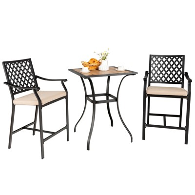 Tangkula 3 Piece Patio Bar Bistro Set, Outdoor Bar Height Stool & Table Ergonomic Seat W/ Comfortable Cushion Reinforced Steel Structure