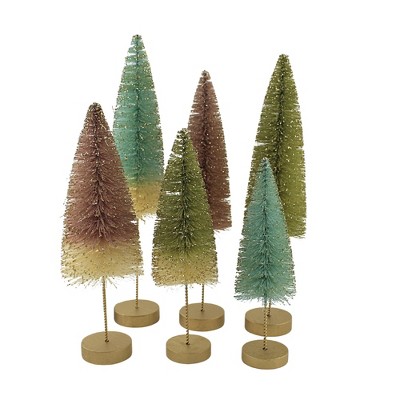 Christmas 13.0" Pastel Forest Bottle Brush Tree Gold Glittered  -  Decorative Figurines