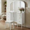 Makeup Vanity Desk with Triple Mirror, Vanity Table Dressing Table Set with Padded Stool & 6 Drawers, White - ModernLuxe - 2 of 4