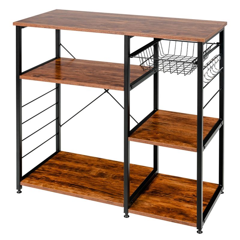 Costway Industrial Kitchen Baker's Rack Microwave Stand Utility Home Shelf w/ 6 Hooks, 1 of 10