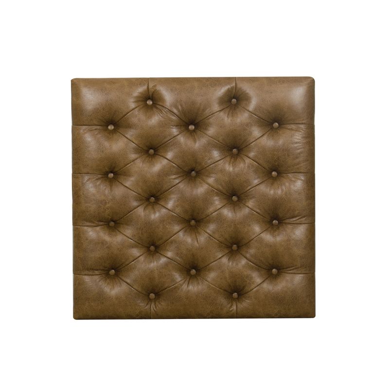 Square Metal Ottoman with Button Tufting Faux Leather Light Brown - HomePop, 6 of 9