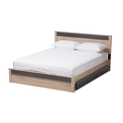 Jamie Modern and Contemporary Two - Tone Wood 2 - Drawer Storage Platform Bed - Queen - Brown - Baxton Studio