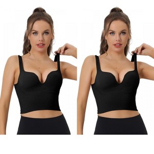 Allegra K Women's Wireless Medium Support Push-Up Fixed Straps Workout Sleep Sports Bra 2 Packs - 1 of 4