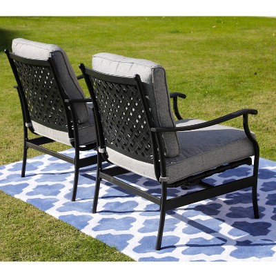 Gray Steel Outdoor Patio Lounge Chairs with Cushions