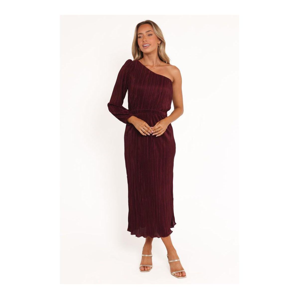 Pontee One Shoulder Pleated Midi Dress - thumbnail 8
