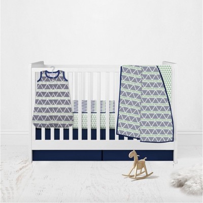 Bacati - Girls Triangles Mint Navy 4 pc Crib Bedding Set with Sleeping Bag