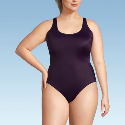 Lands' End Women's Chlorine Resistant Scoop Neck X-Back High Leg Soft Cup Tugless Sporty One Piece Swimsuit