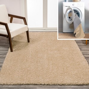 Clayton Coastal Solid Glam Shag Machine-Washable Rug - JONATHAN Y - 1 of 4