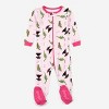 Leveret Girls Cotton Baby Footed Pajamas – 3 Pack – Pink Animal Friends Sleepers - 3 of 4