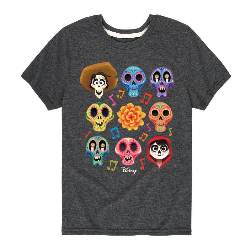 Boys' Coco Sugar Skulls Short Sleeve Graphic T-Shirt - Heather Gray, 1 of 2