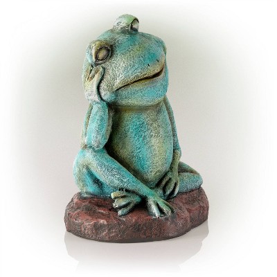 15" Green Magnesium Oxide Pensive Frog Lawn Decoration