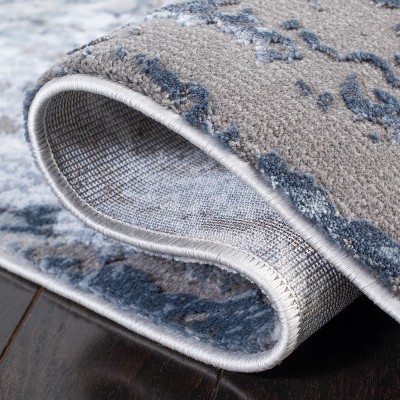 Blue and Grey Abstract Square Synthetic Area Rug