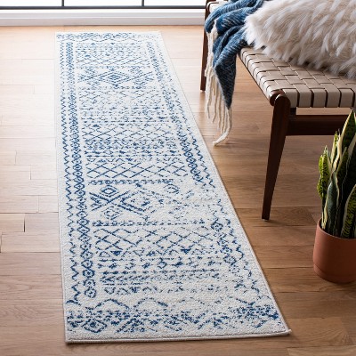 Navy and Ivory Synthetic Hand-knotted Runner Rug, 2'x7'