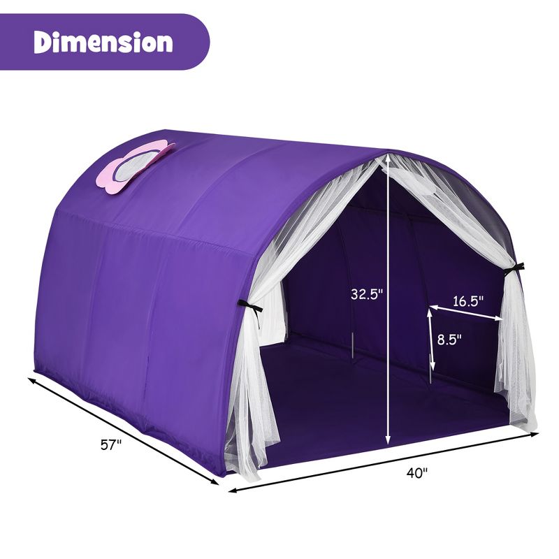 Costway Kids Bed Tent Play Tent Portable Playhouse Twin Sleeping w/Carry Bag Pink/Purple/Blue, 3 of 13