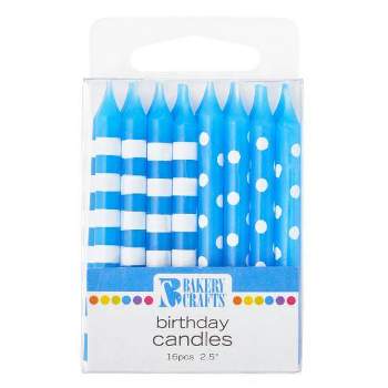 Bakery Crafts 2.5" Candles Stripes & Dots Blue - 16ct