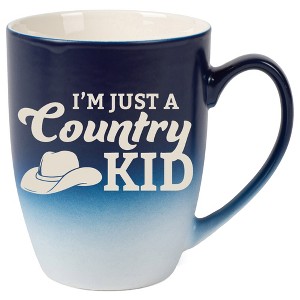 100 North Cowboy Hat 10 Ounce Navy Blue and White Two Toned Ombre, Comfortably Fits Your Hands, Ceramic Tea Coffee Cup Mug, I'm Just A Country Kid - 1 of 1