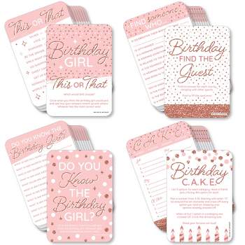 Big Dot of Happiness Pink Rose Gold Birthday - 4 Happy Birthday Party Games - 10 Cards Each - Gamerific Bundle