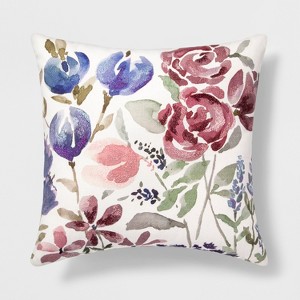 Floral Square Throw Pillow - Threshold , Beige