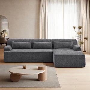 AENKYO Modular Sectional Sofa with L-Shape Boneless Chaise, Deep Seat Cloud Couch Corduroy Fabric, No Assembly Required for Living Room - Brown - 1 of 4
