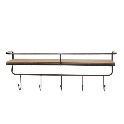 VIP Metal 24.21 in. Brown Wall Rack with Shelf and Hooks