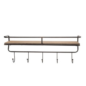 VIP Metal 24.21 in. Brown Wall Rack with Shelf and Hooks - 1 of 2