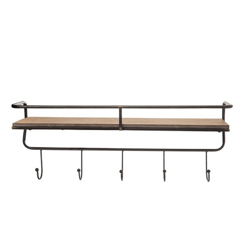 VIP Metal 24.21 in. Brown Wall Rack with Shelf and Hooks - image 1 of 2