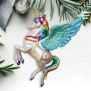 Cute Colorful Unicorn Glass Christmas Ornament with Rainbow Hair| OrnamentallyYou - 1 of 4