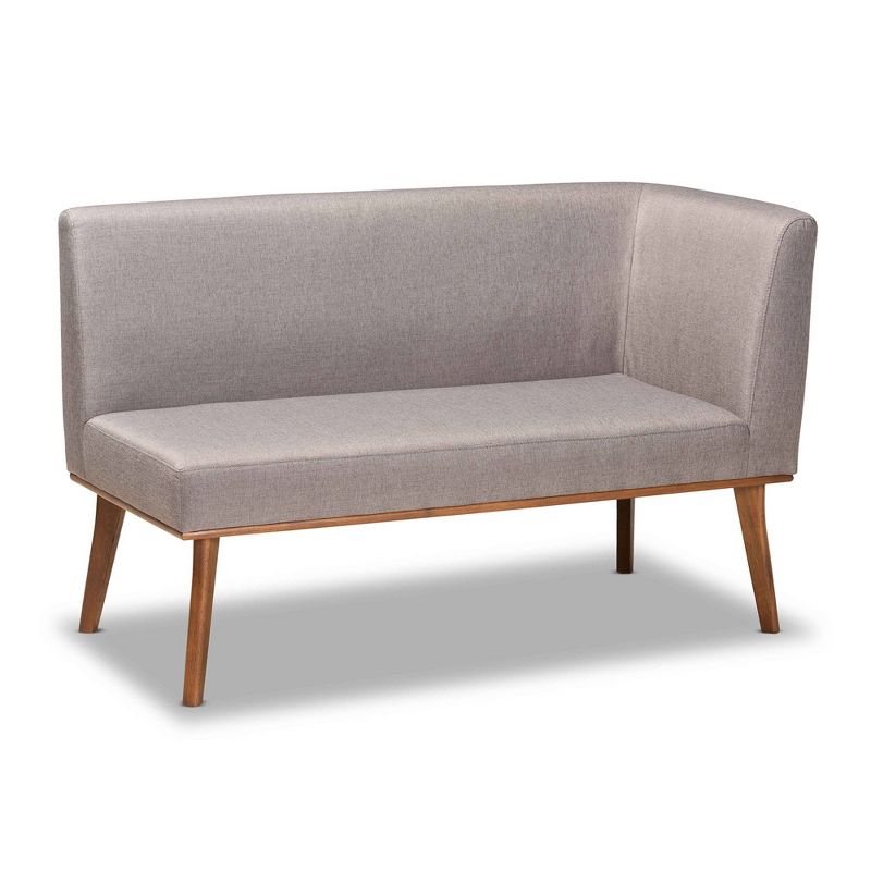 2pc Odessa Mid-Century Modern Fabric Upholstered Wood Dining Corner Sofa Bench Set Walnut/Brown/Gray - Baxton Studio, 3 of 9