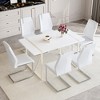 Oversart Table and chair set.55"x31.4" Cream-Style White MDF Dining Table Set with 6 White Chairs With Silver Metal Legs. - 2 of 4