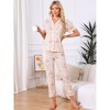 INSPIRE CHIC Women's Longewear Button Up Tencel Floral Ink Wash Pattern Short Sleeve Notched Collar Pants Set with Pockets - 2 of 4