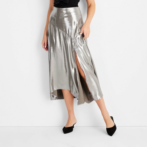 Flowy satin midi skirt hotsell