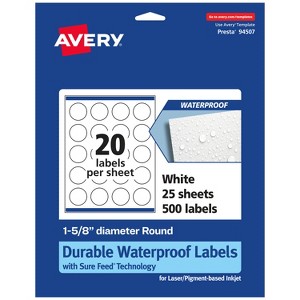 Avery Durable Waterproof Round Labels with Sure Feed, 1-5/8" diameter - 1 of 4