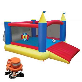 Banzai 12'x9'x7' Slide 'n Score Activity Bouncer Outdoor Backyard Inflatable Bouncy House Castle w/Pump Blower & Games for Kids Ages 3 & Up