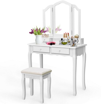 3pc Anza Multi Storage Vanity Set With Tri Fold Mirror And Stool